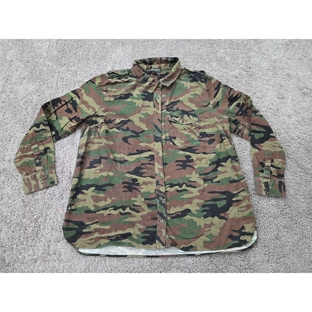 Forever 21 Button Up Shirt Womens 3X‎ PLUS Camo Long Sleeve "I Don't Play Nice"